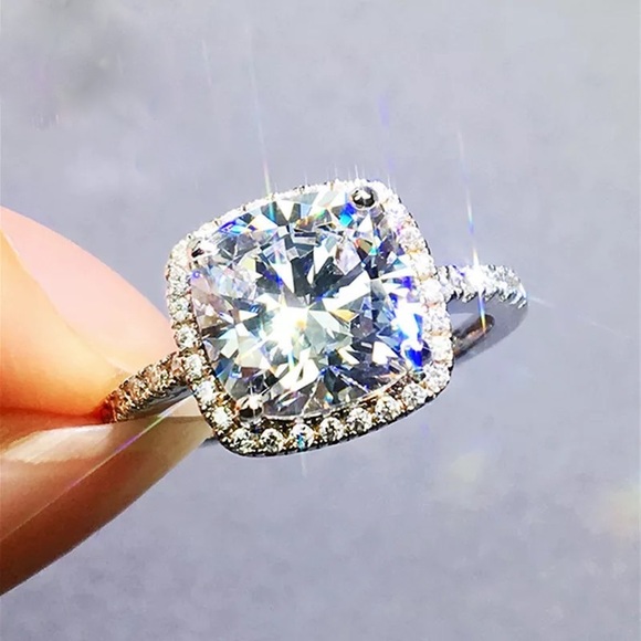 1-3Ct Halo 925 Princess Cushion Cut Engagement Ring - Picture 4 of 17